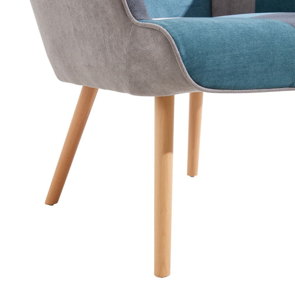 Colour Block Upholstered Wingback Armchair with Footstool