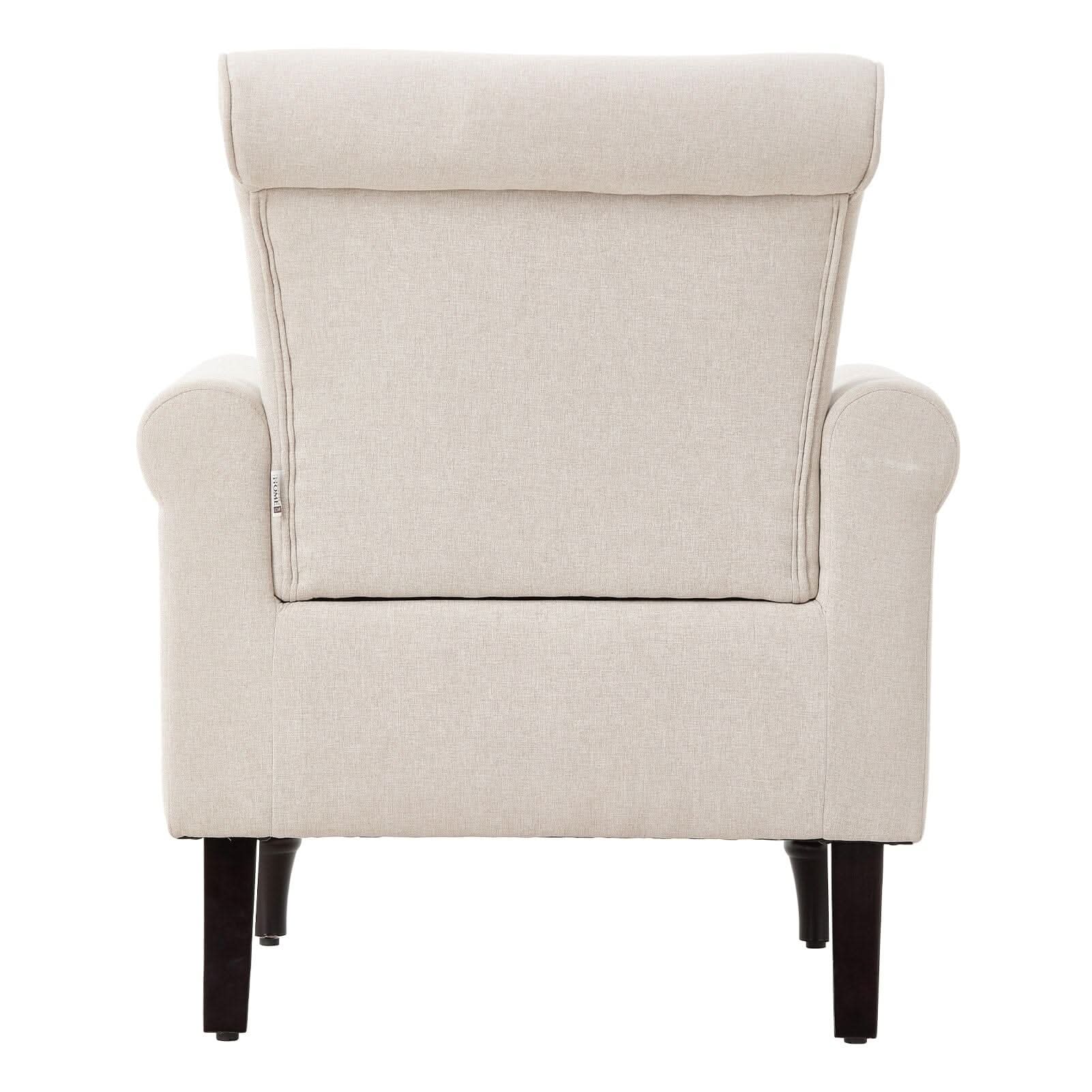 Accent Chair Beige Velvet Linen Studded Detail Rubber Wood Legs