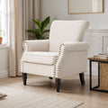 Accent Chair Beige Velvet Linen Studded Detail Rubber Wood Legs