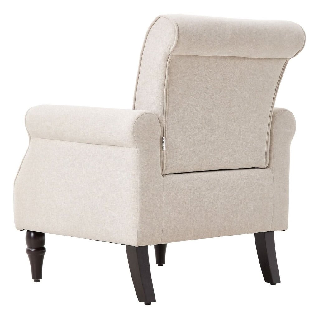 Accent Chair Beige Velvet Linen Studded Detail Rubber Wood Legs