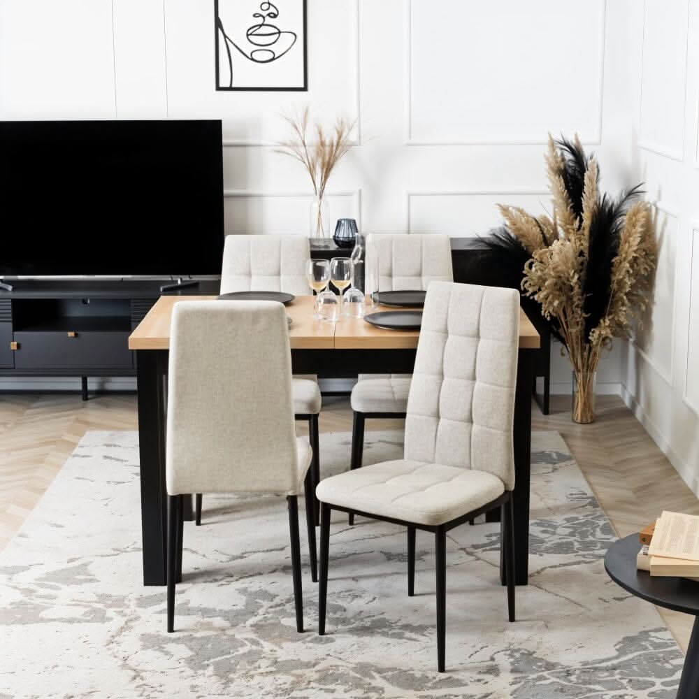 Modern Linen Upholstered Dining Chairs – Set of 4