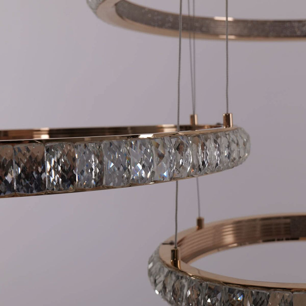 Lightsin Modern Crystal LED Triple-Ring Pendant Chandelier