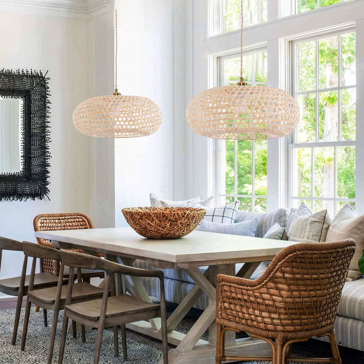 Lightsin Natural Bamboo Pendant Light with Handwoven Lampshades in Four Sizes