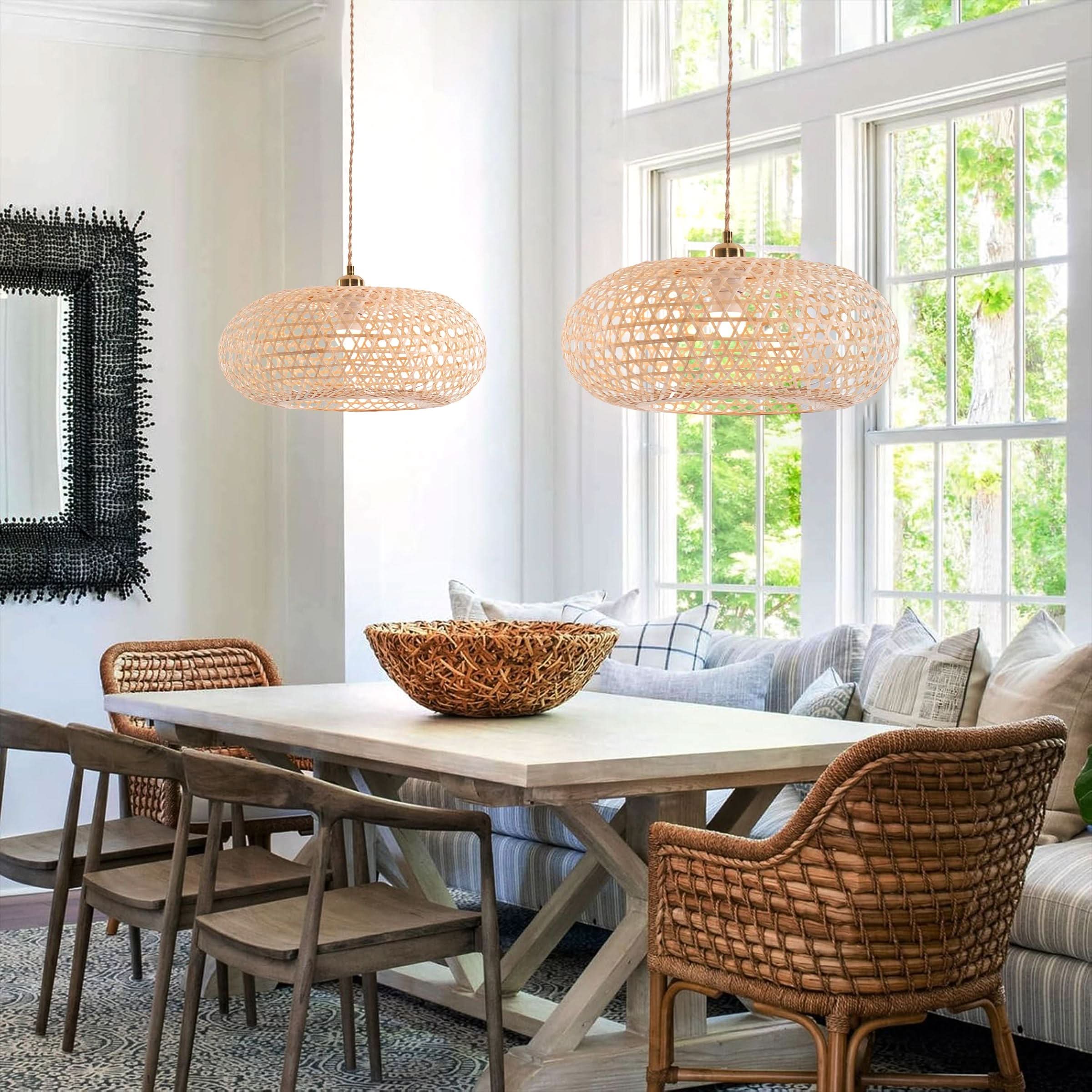 Lightsin Natural Bamboo Pendant Light with Handwoven Lampshades in Four Sizes