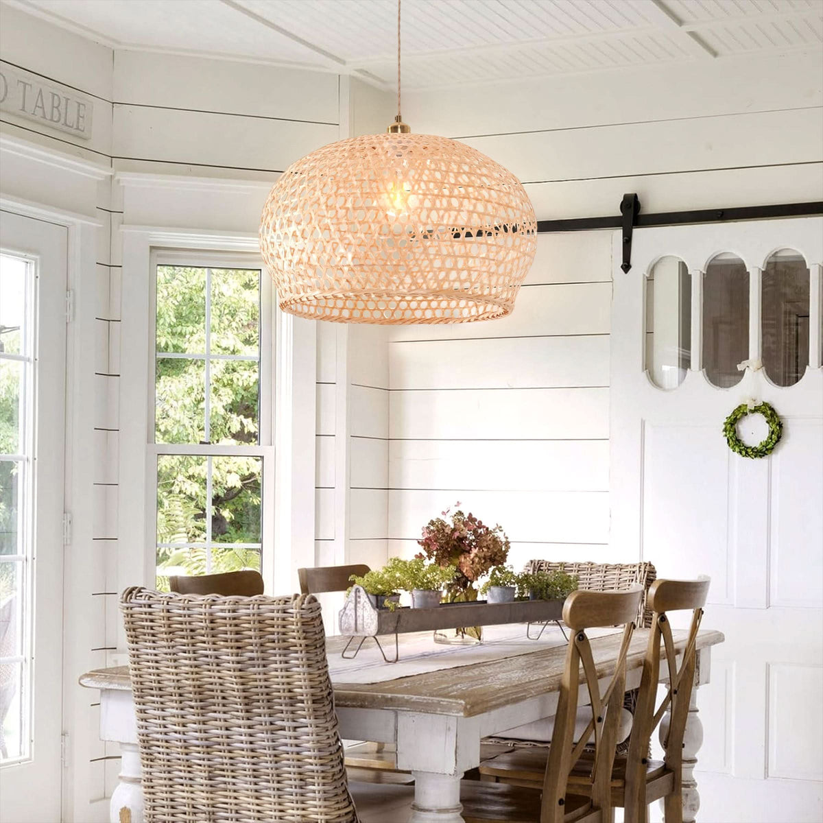 Lightsin Natural Bamboo Pendant Light with Handwoven Lampshades in Four Sizes