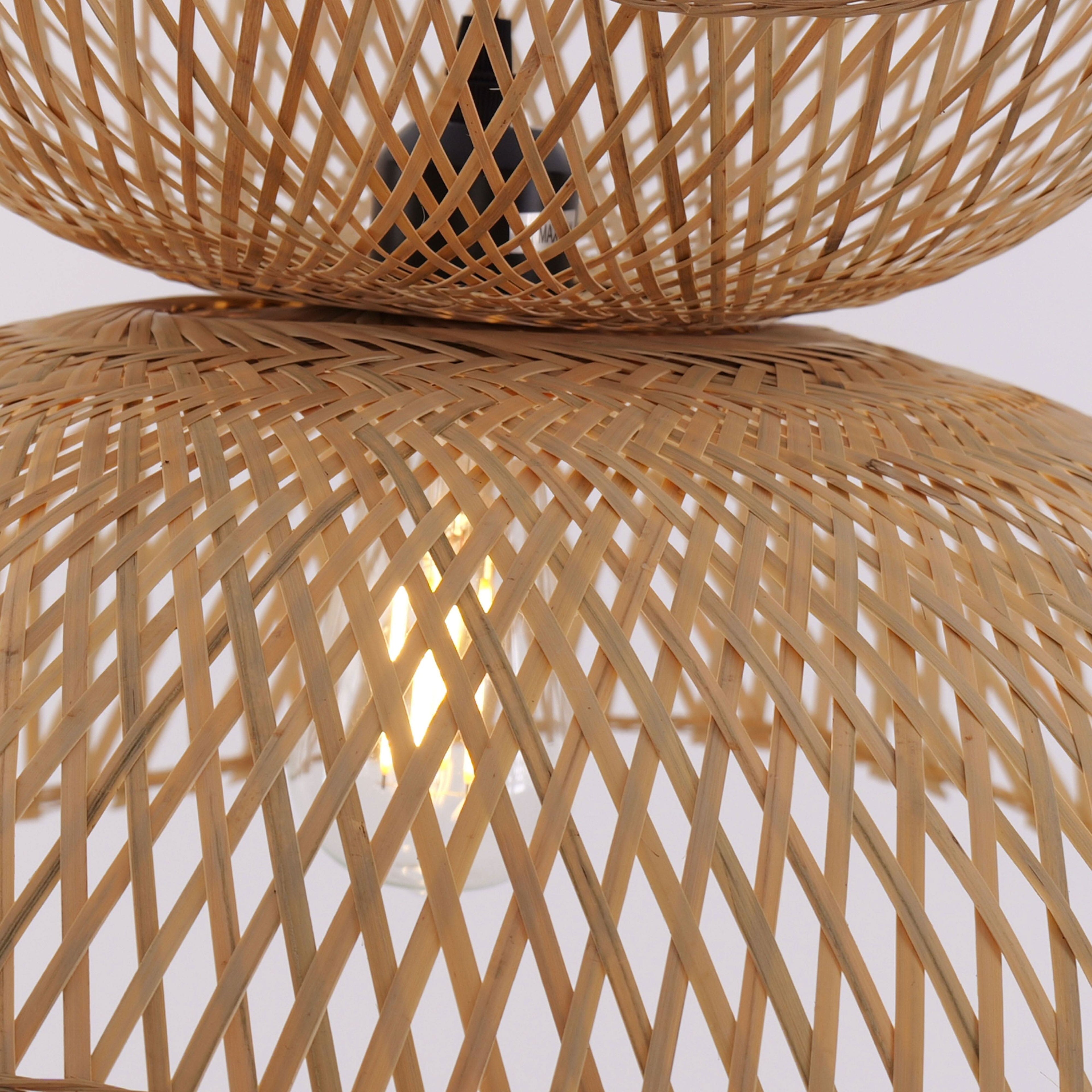 Lightsin Double-Layer Bamboo Pendant Light – Natural Ceiling Pendant Light for Living Room, Dining Area, and Boho Interiors