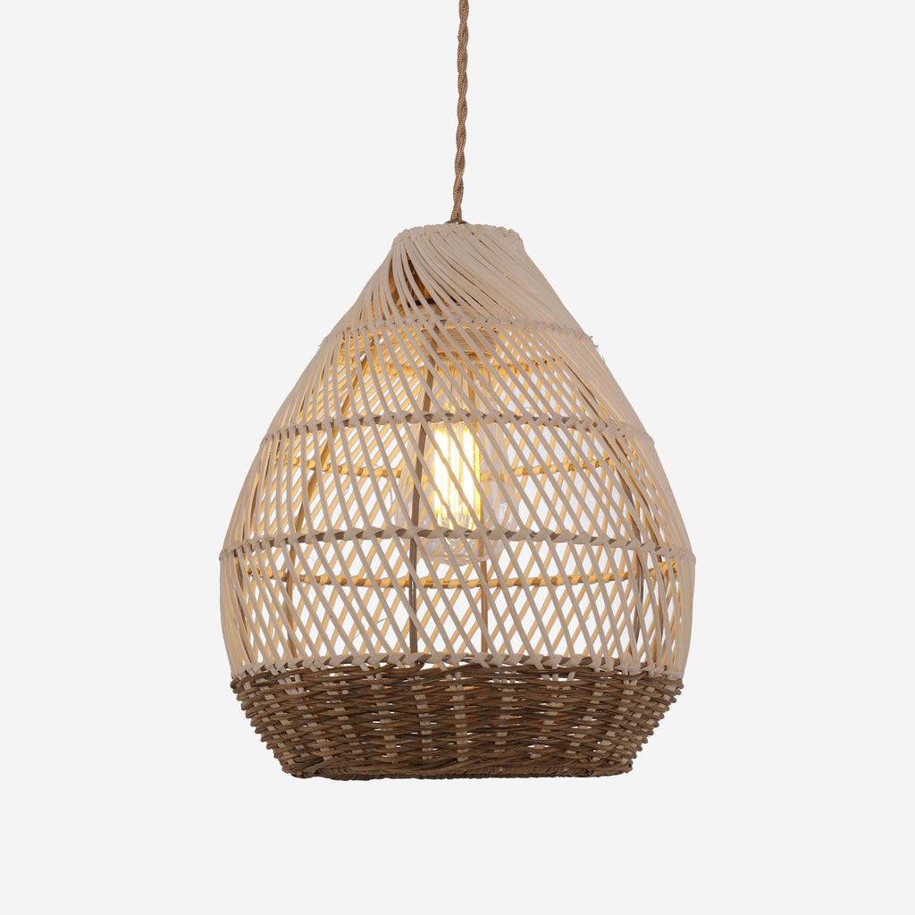 Lightsin Handwoven Boho Teardrop Design Rattan Iron Pendant Light