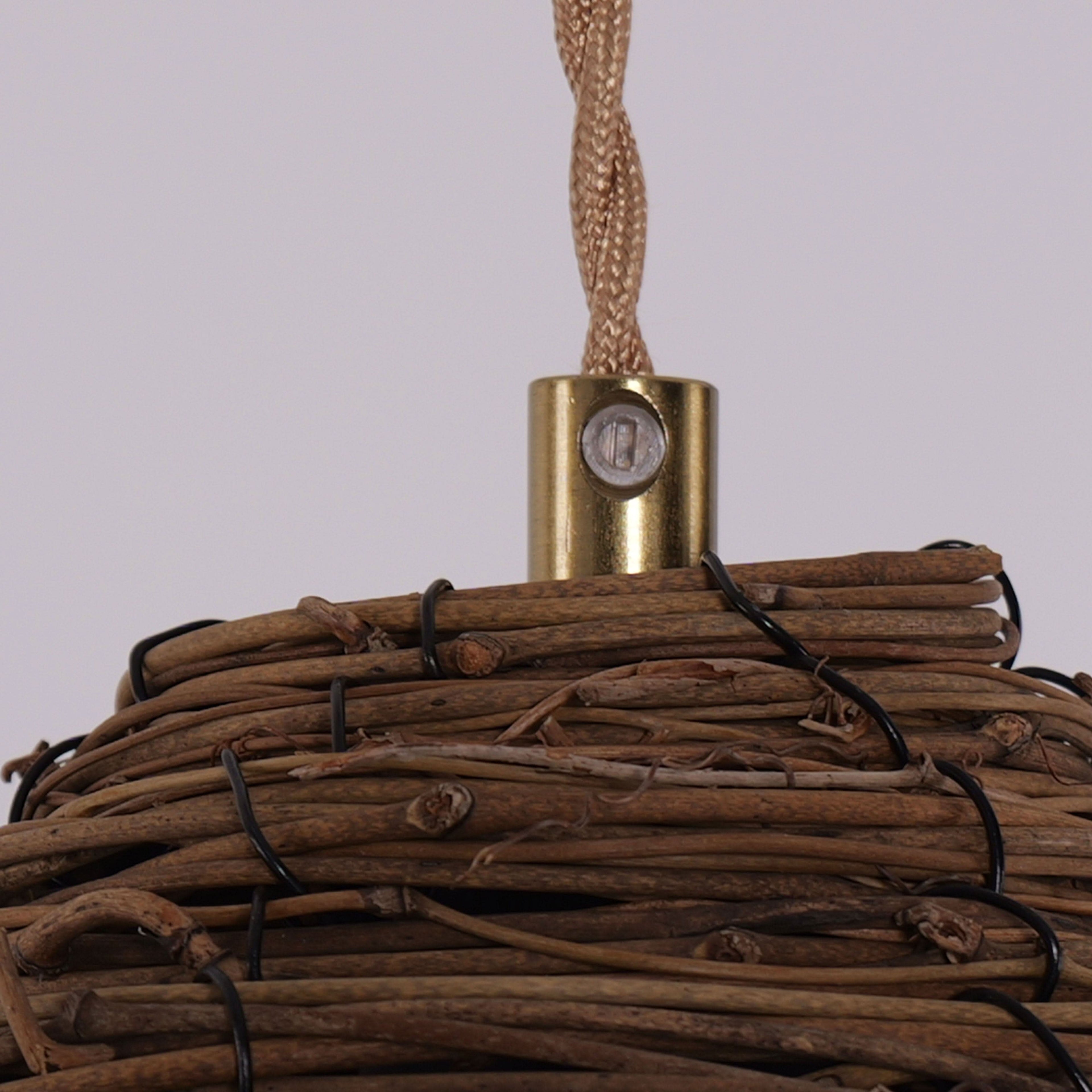 Lightsin Handcrafted Rustic Woven Rattan and Iron Pendant Light