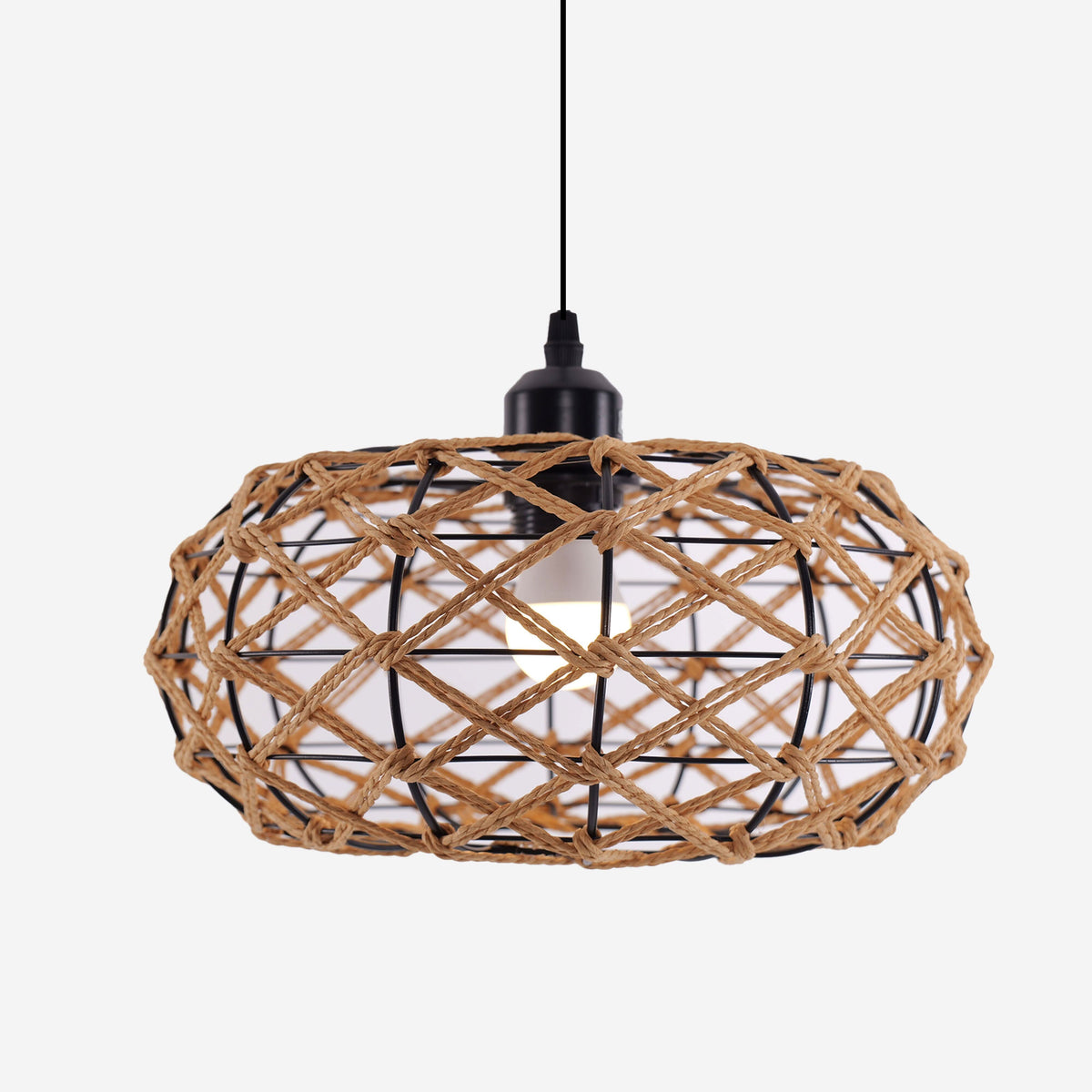 Glyph-Lightsin Handwoven Paper Rope Pendant Light – Rustic Natural Ceiling Fixture for Bedroom, Dining & Living Rooms