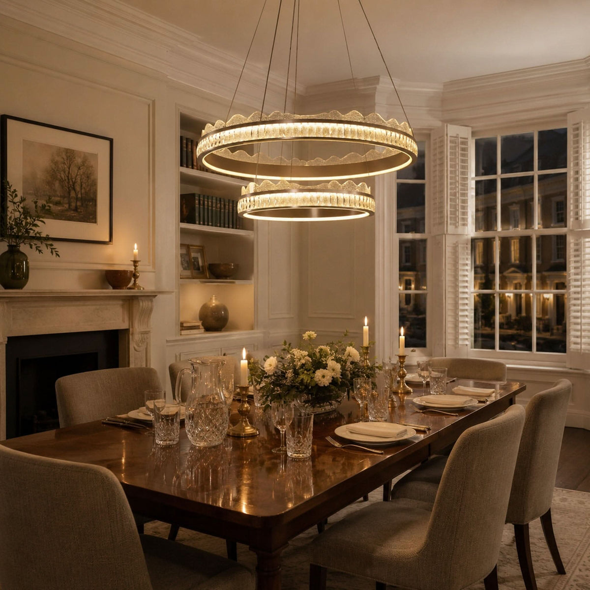 Lightsin Golden Crystal Dual-Ring LED Pendant Light in Modern Aluminum Design
