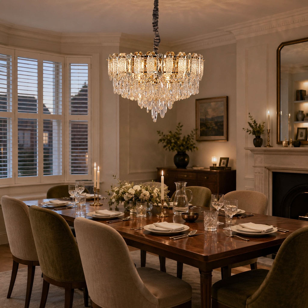 Lightsin Elegant Crystal-Accented Champagne Gold Crystal Chandelier Pendant Light