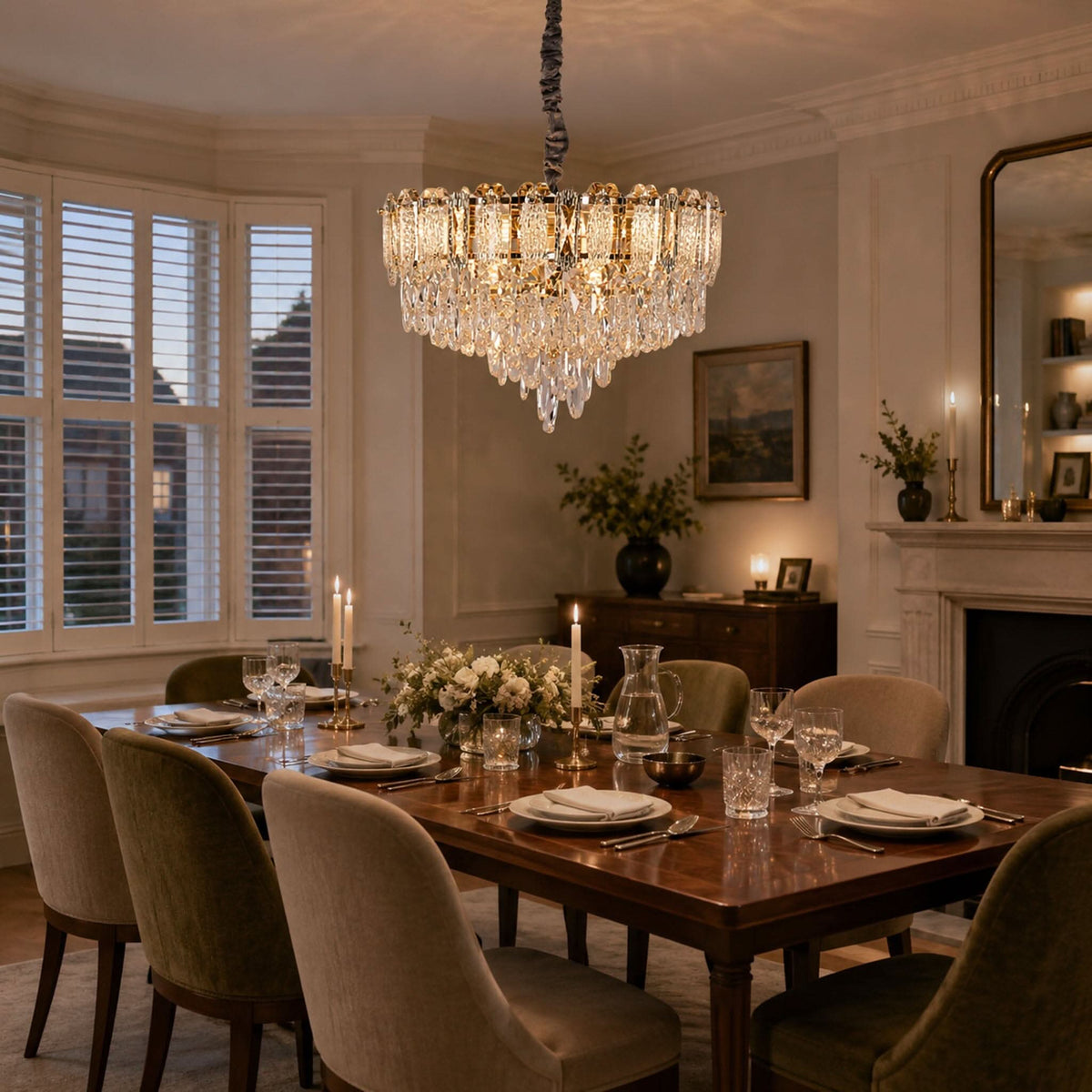 Lightsin Elegant Crystal-Accented Champagne Gold Crystal Chandelier Pendant Light