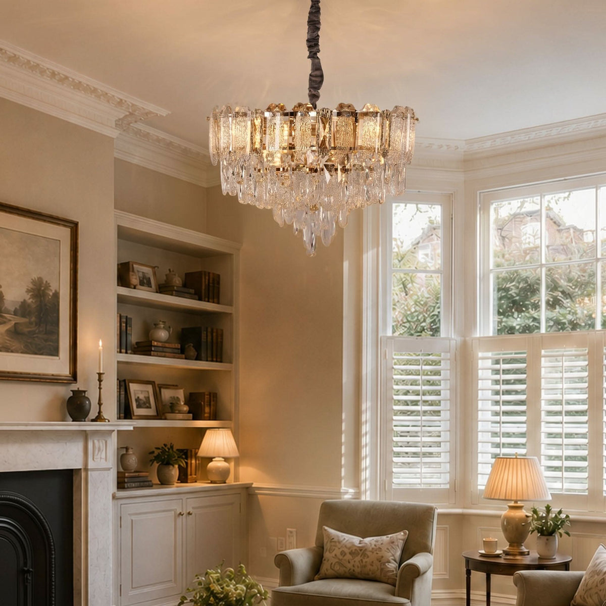 Lightsin Elegant Crystal-Accented Champagne Gold Crystal Chandelier Pendant Light