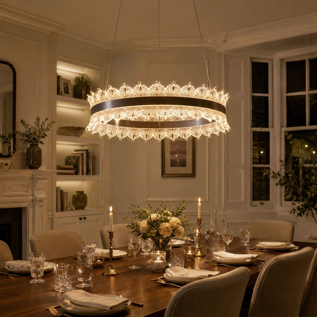 Lightsin Modern Simple Dimmable Metal Ring-Shaped Pendant Light with Acrylic Ceiling Light Cover and Acrylic Lighting Panels