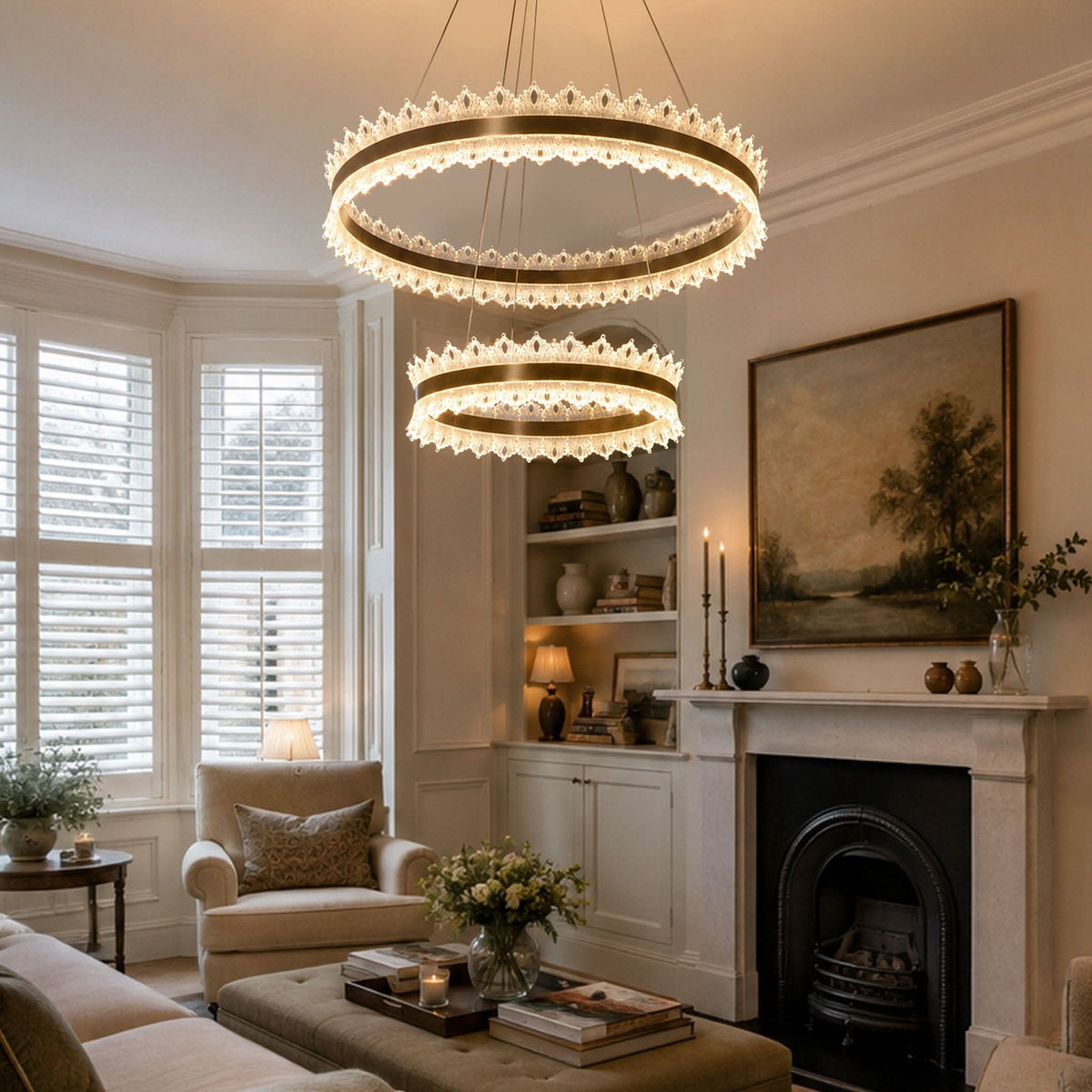 Lightsin Modern Simple Dimmable Metal Ring-Shaped Pendant Light with Acrylic Ceiling Light Cover and Acrylic Lighting Panels