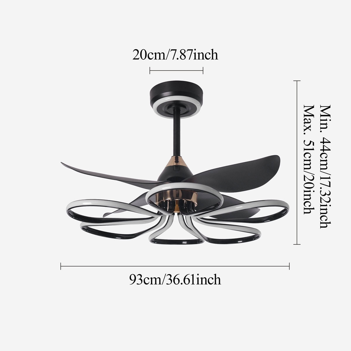 Lightsin 36-inch Black Modern Petal LED Ceiling Fan with Light - 6-Speed with Remote Control