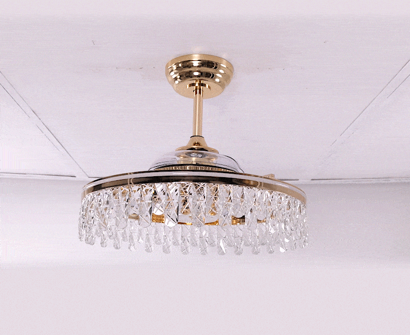 Lightsin 60cm Modern Gold Crystal Ceiling Fan with Light