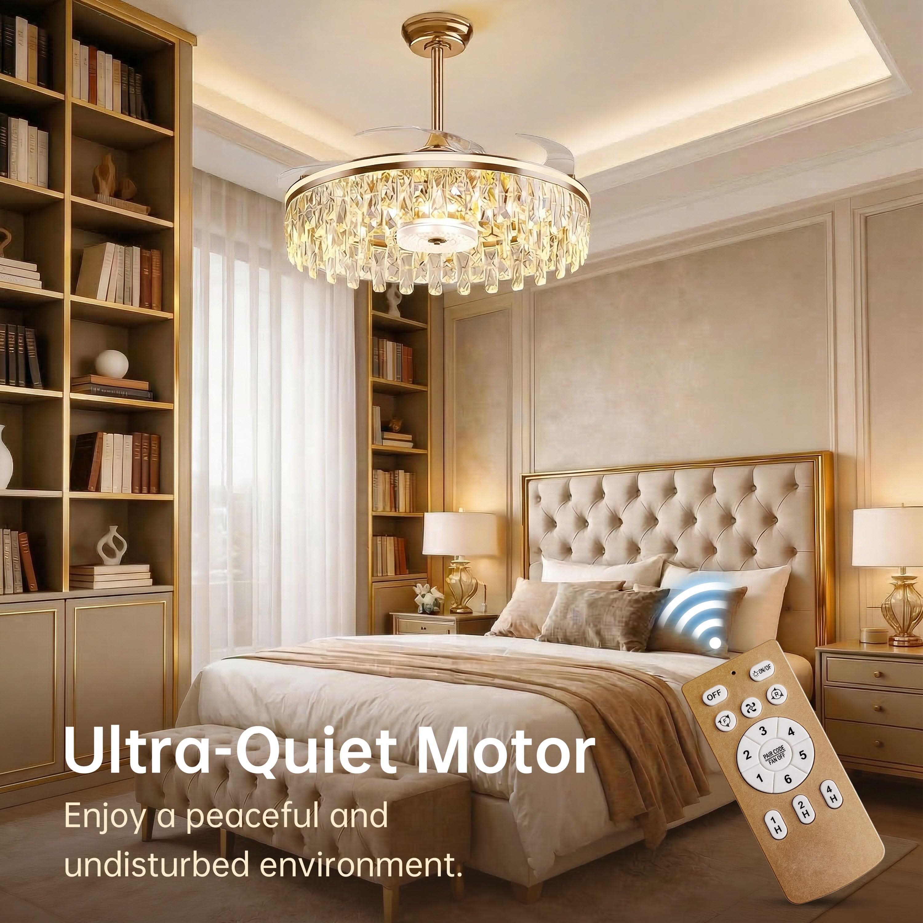 Lightsin 60cm Modern Gold Crystal Ceiling Fan with Light