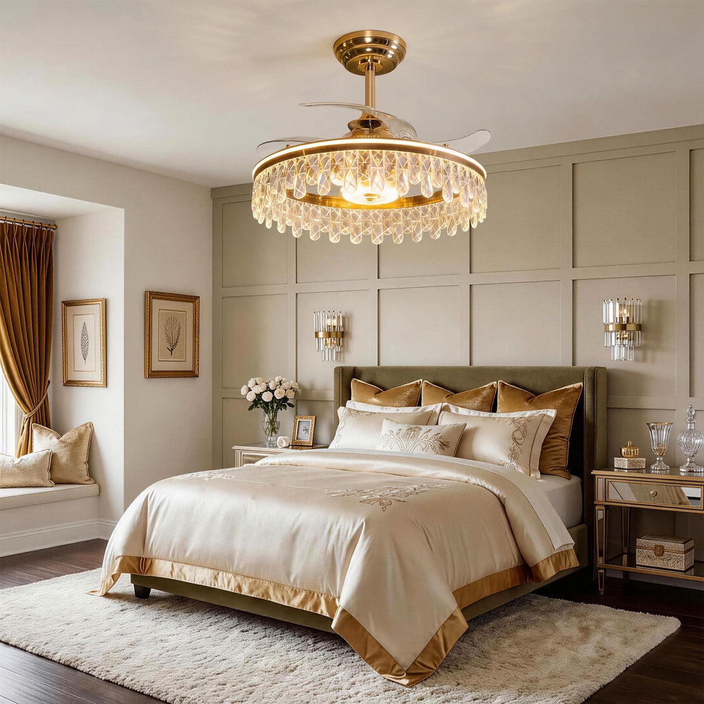 Lightsin 60cm Modern Gold Crystal Ceiling Fan with Light