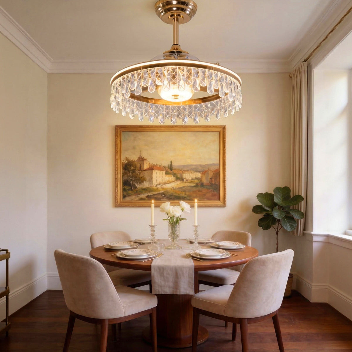 Lightsin 60cm Modern Gold Crystal Ceiling Fan with Light