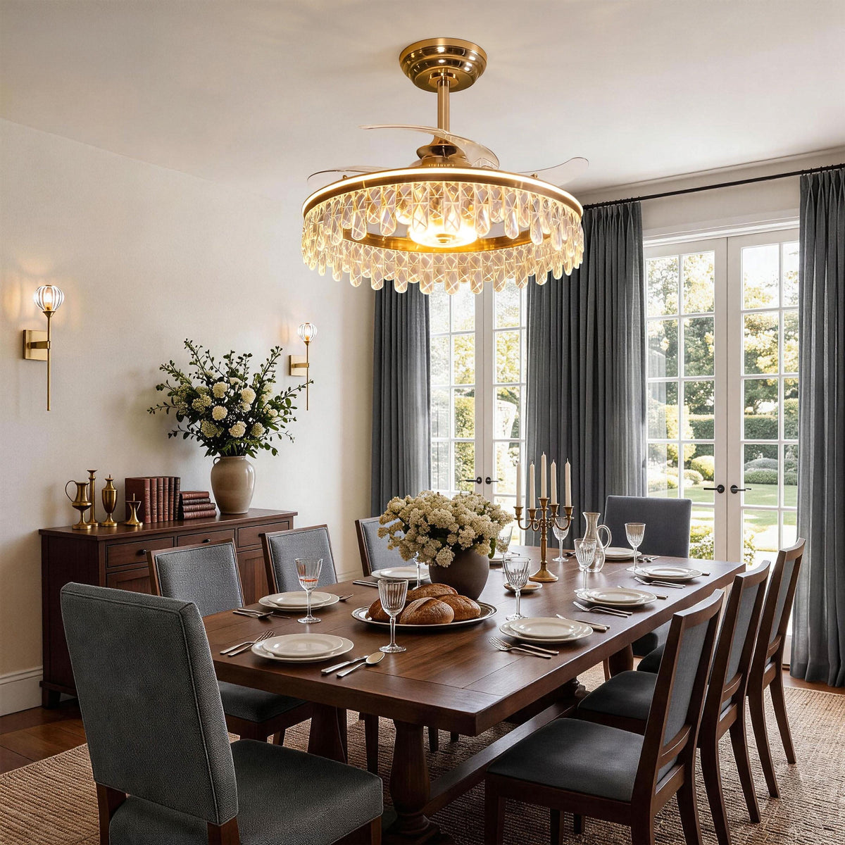 Lightsin 60cm Modern Gold Crystal Ceiling Fan with Light