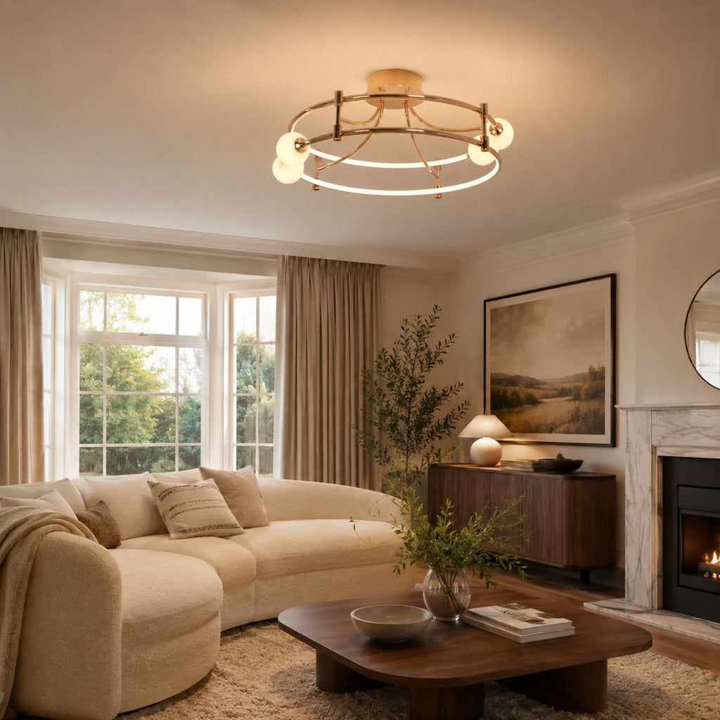 Lightsin Modern Gold LED Ceiling Light with Glass Globes and Colour Changing