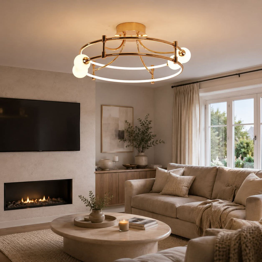 Lightsin Modern Gold LED Ceiling Light with Glass Globes and Colour Changing