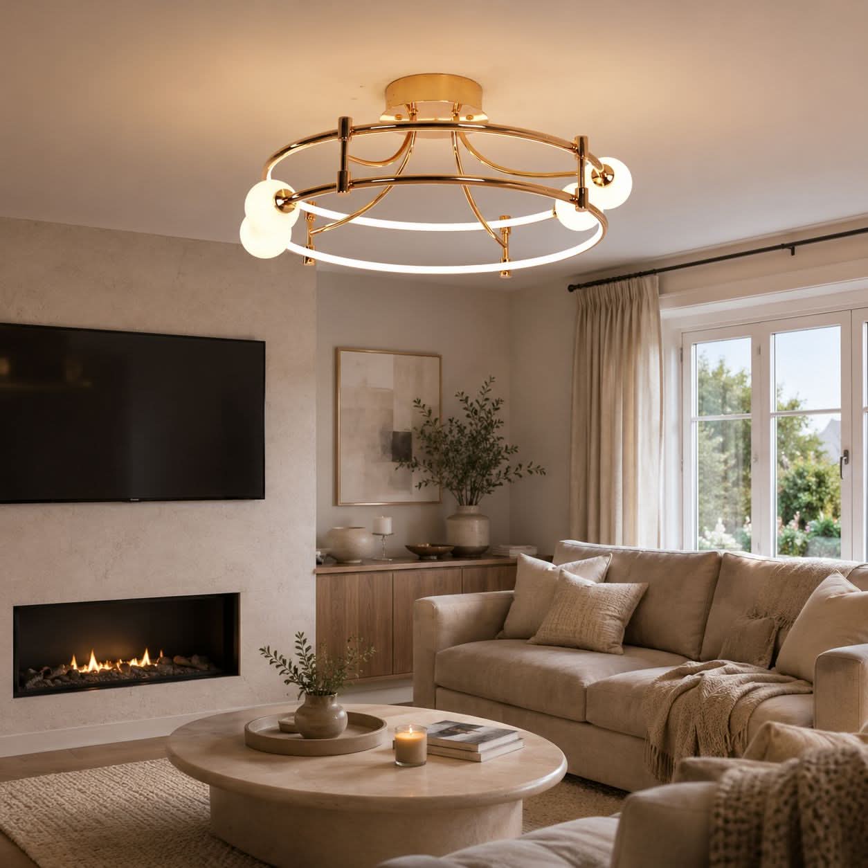 Lightsin Modern Gold LED Ceiling Light with Glass Globes and Colour Changing