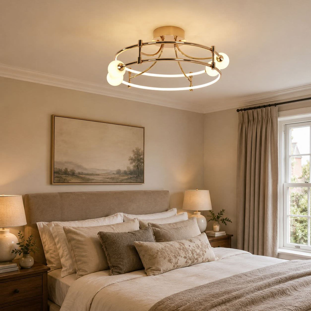 Lightsin Modern Gold LED Ceiling Light with Glass Globes and Colour Changing