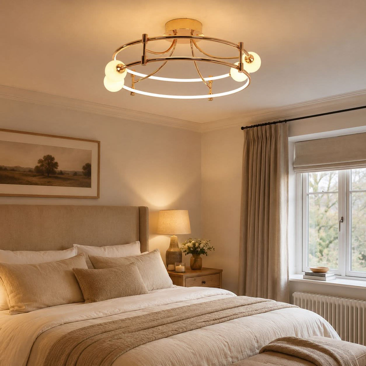 Lightsin Modern Gold LED Ceiling Light with Glass Globes and Colour Changing