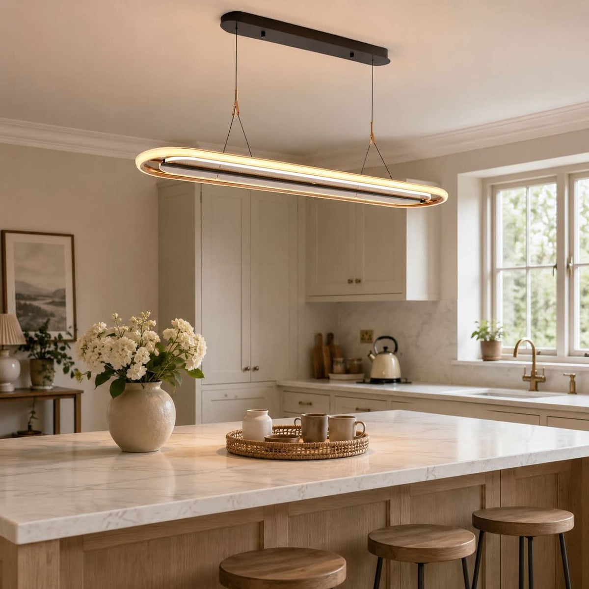 Lightsin Modern Oval Halo Pendant Light with Adjustable LED for Living Spaces