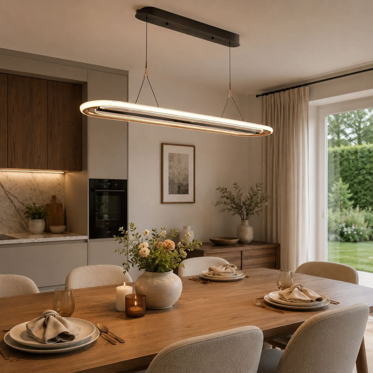 Lightsin Modern Oval Halo Pendant Light with Adjustable LED for Living Spaces