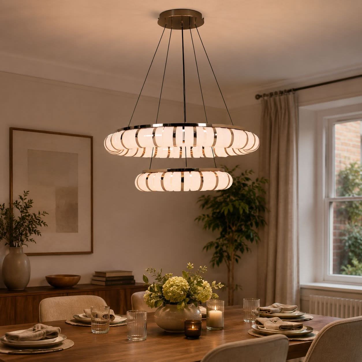 Lightsin Dual-Ring Modern LED Pendant Light with Adjustable Suspension