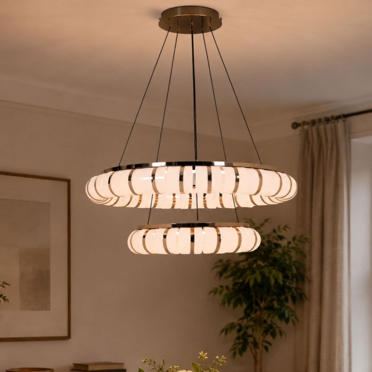 Lightsin Dual-Ring Modern LED Pendant Light with Adjustable Suspension