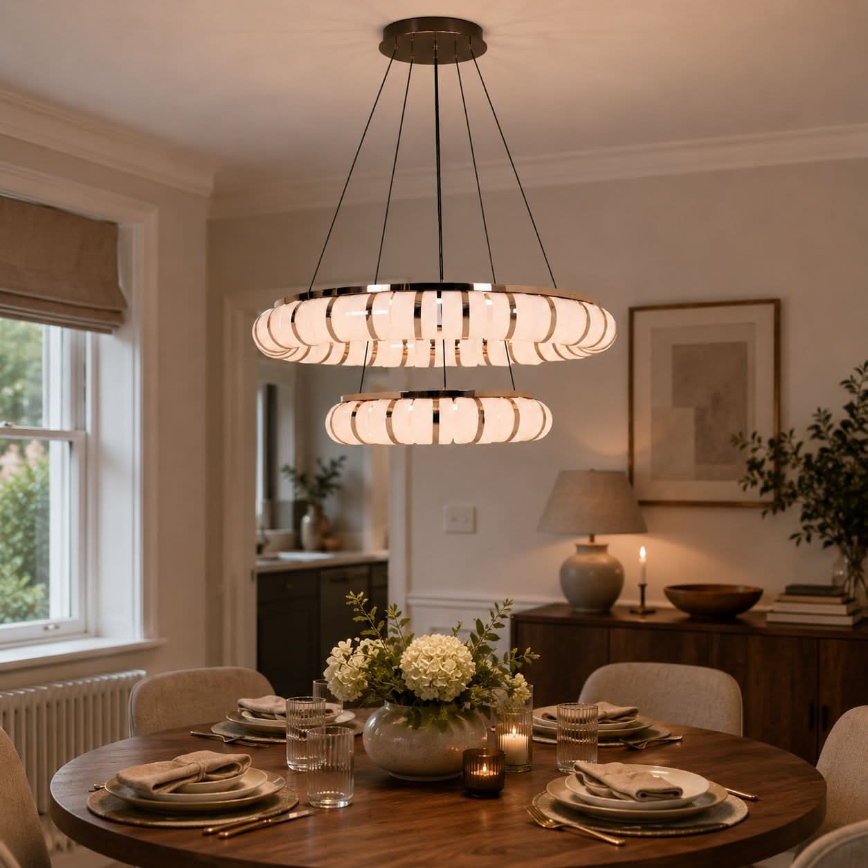 Lightsin Dual-Ring Modern LED Pendant Light with Adjustable Suspension