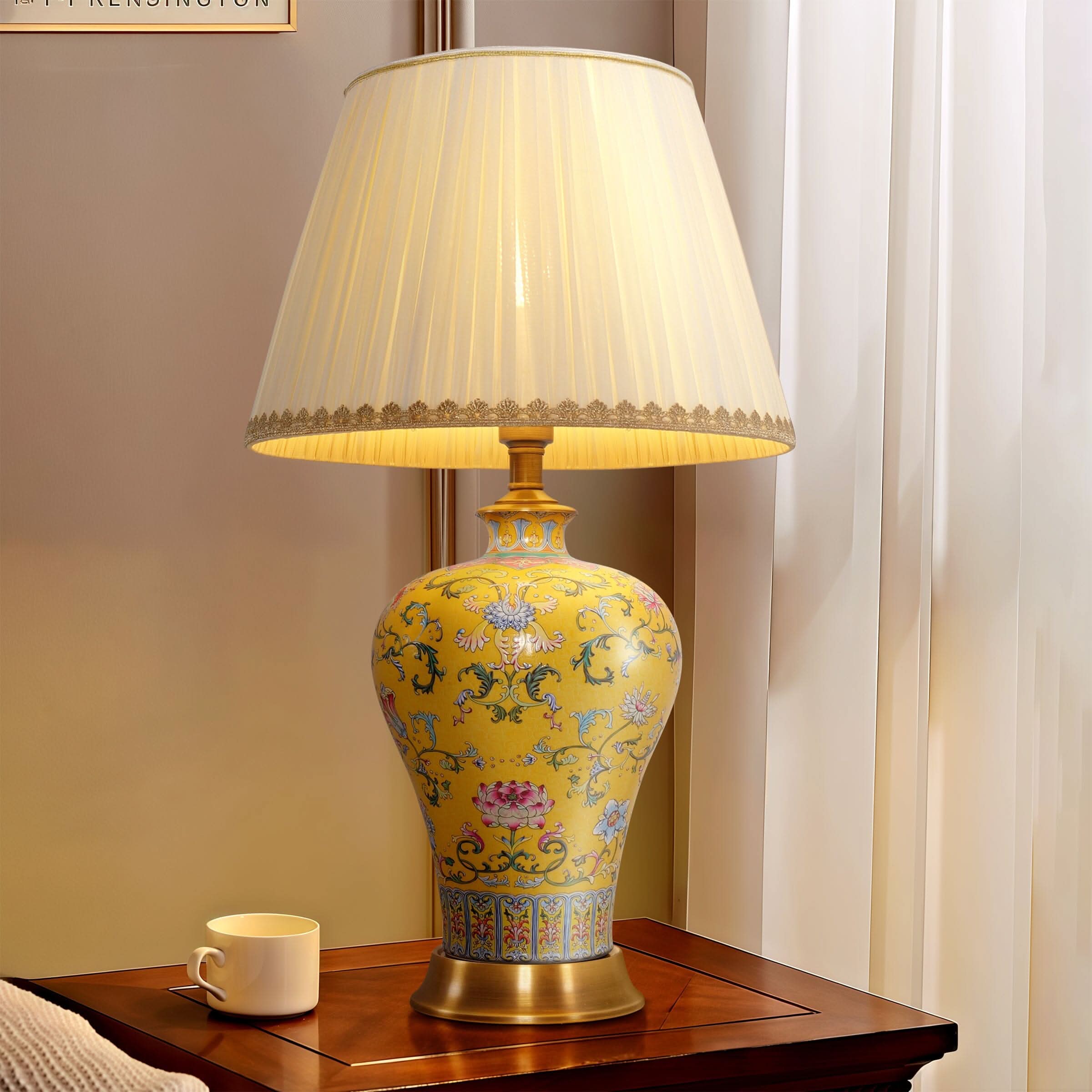 Lightsin Vibrant Ceramic Table Lamps for Living Room – Handcrafted Design with Warm Fabric Shade