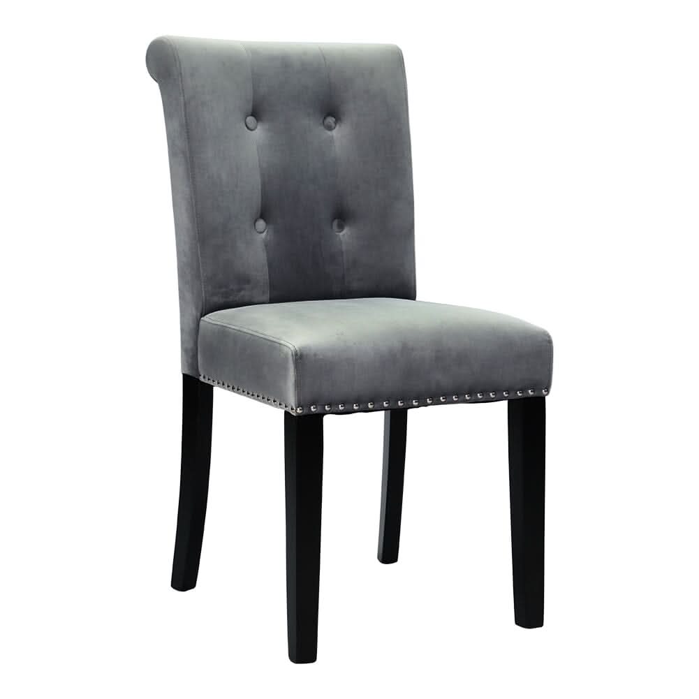 Velvet Upholstered Dining Chair with Button-Tufted Details – Light Grey