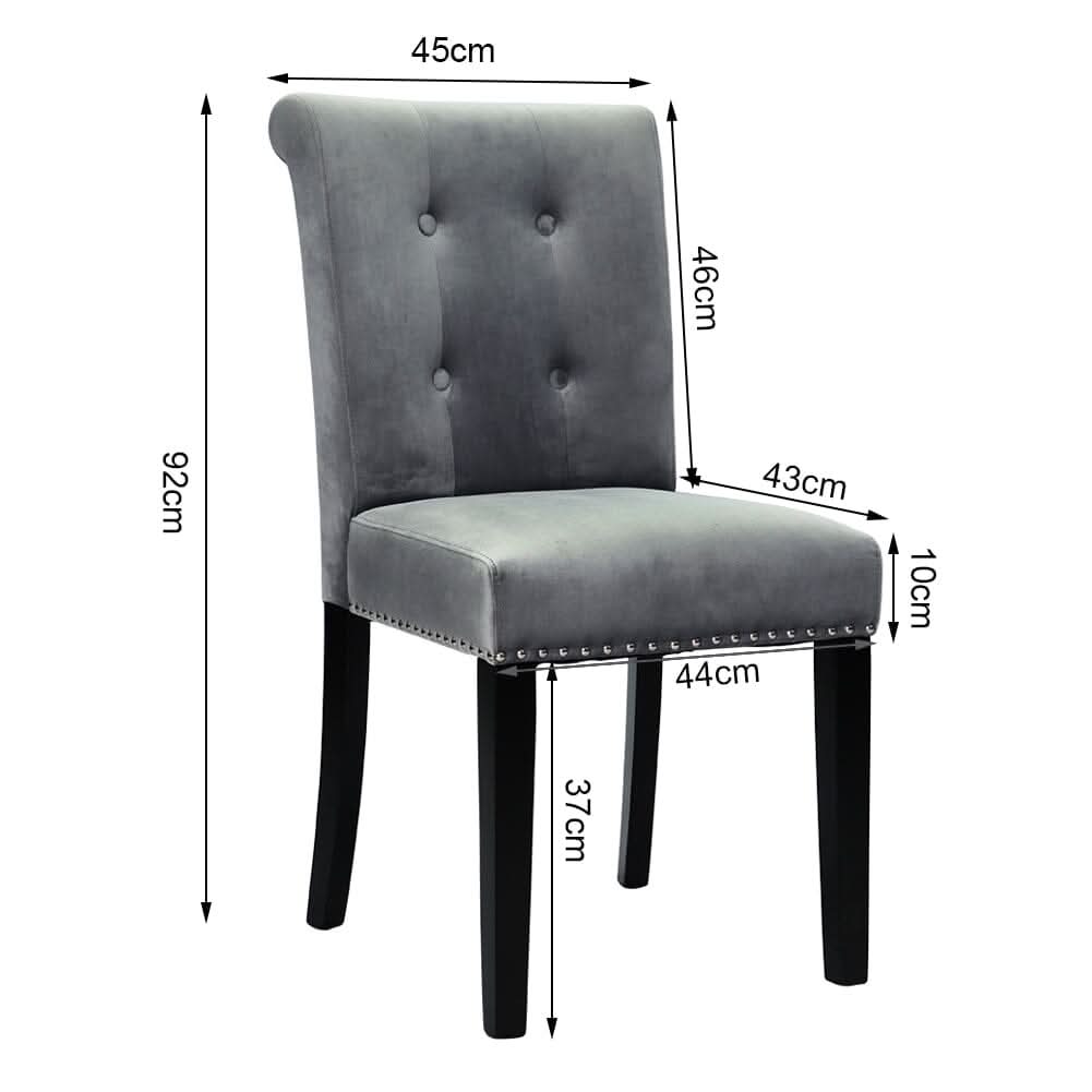 Velvet Upholstered Dining Chair with Button-Tufted Details – Light Grey