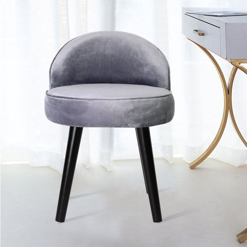 Plush Velvet Vanity Stool with Curved Backrest & Black Rubber Wood Legs