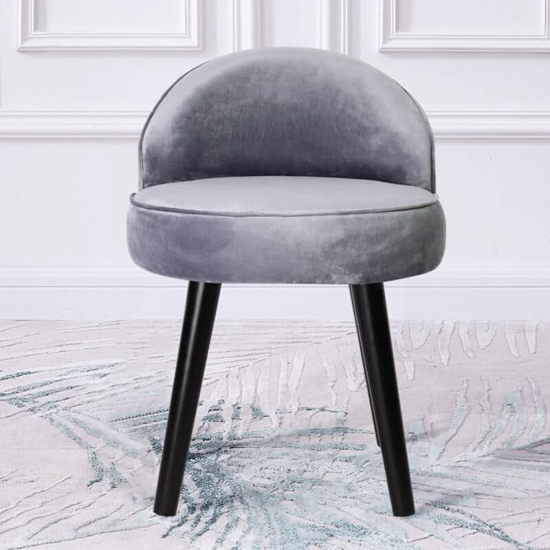Plush Velvet Vanity Stool with Curved Backrest & Black Rubber Wood Legs