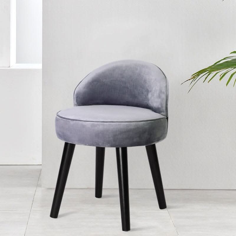 Plush Velvet Vanity Stool with Curved Backrest & Black Rubber Wood Legs
