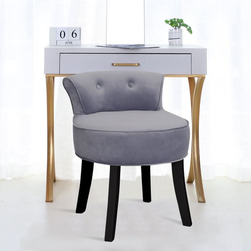 Velvet Upholstered Vanity Stool with Button-Tufted Backrest