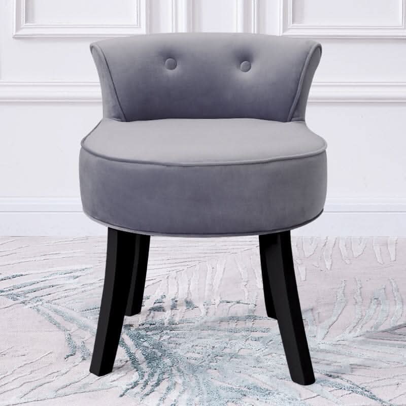Velvet Upholstered Vanity Stool with Button-Tufted Backrest