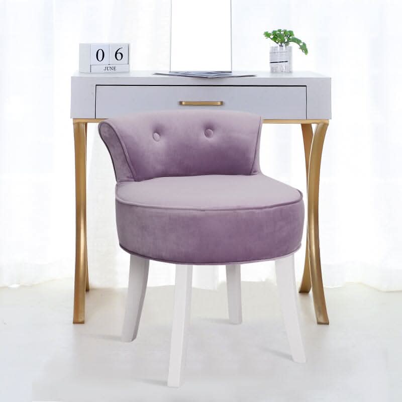 Velvet Upholstered Vanity Stool with Button-Tufted Backrest
