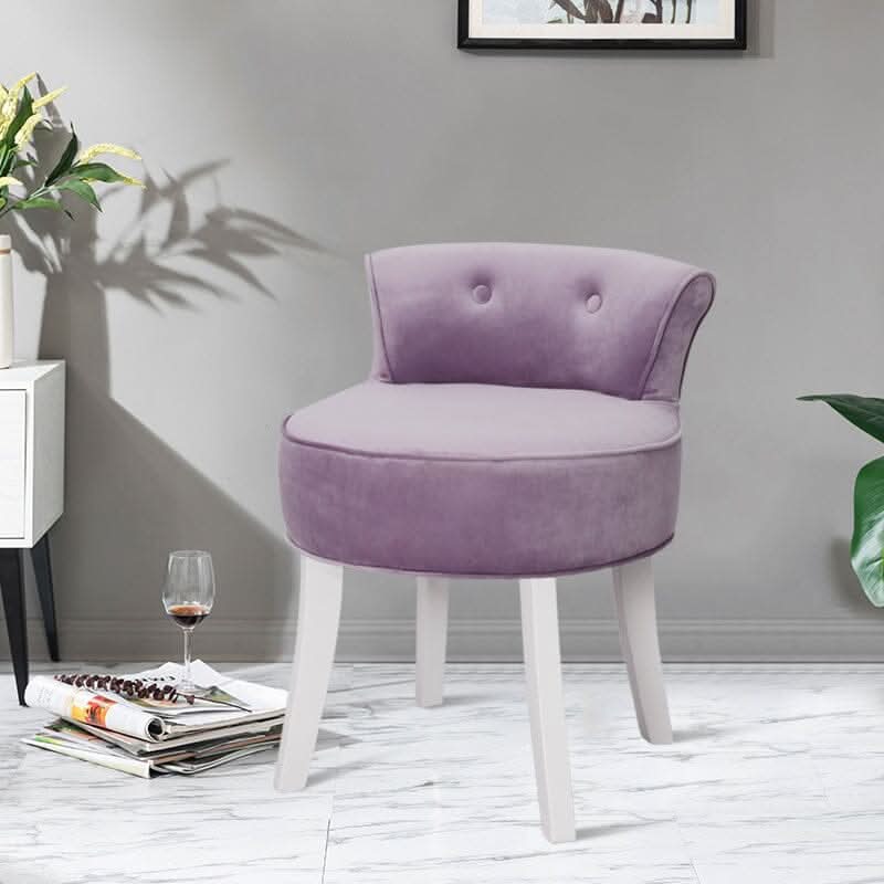 Velvet Upholstered Vanity Stool with Button-Tufted Backrest