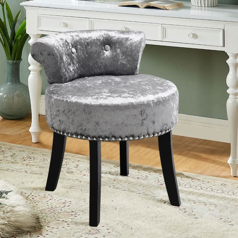 Crushed Velvet Vanity Stool with Button-Tufted Backrest