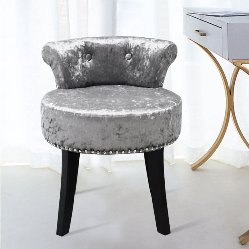 Crushed Velvet Vanity Stool with Button-Tufted Backrest
