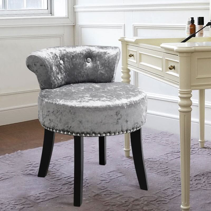 Crushed Velvet Vanity Stool with Button-Tufted Backrest