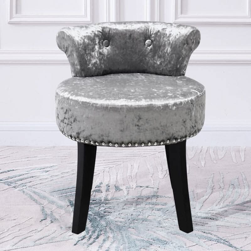 Crushed Velvet Vanity Stool with Button-Tufted Backrest