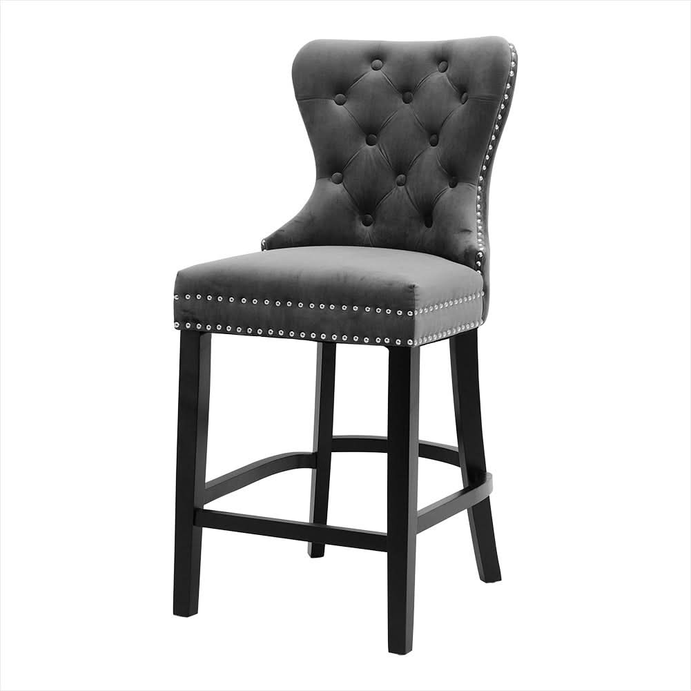 Dining Bar Chairs Wooden Velvet Buttoned Bar Stool